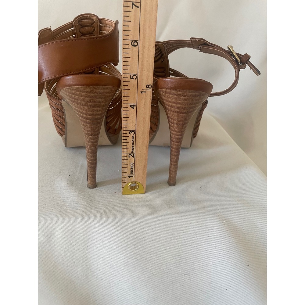 Delicious Cognac Strappy Platform Stiletto Heels Gladiator Sandals Size 8 - Picture 10 of 12